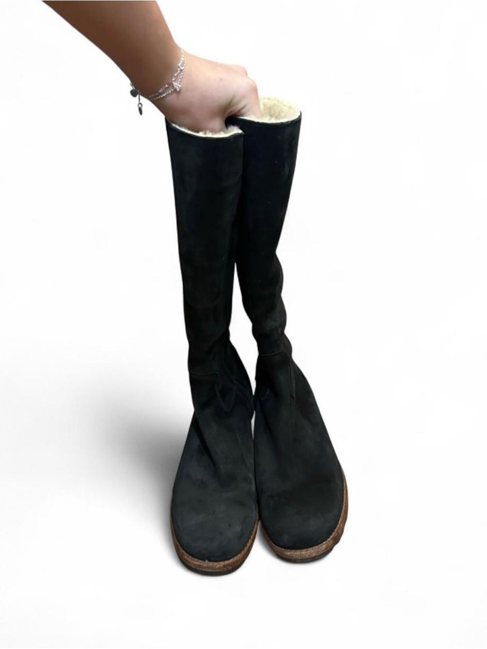 Vintage UGG Australia Broome 5518 Black Suede Shearling Knee High Boots 8.5 - Picture 3 of 6